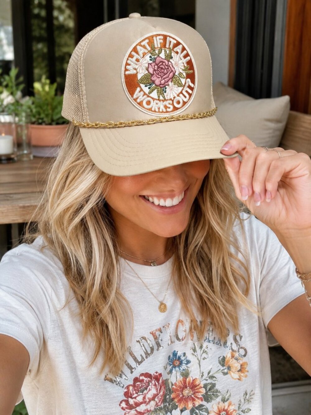 What If It All Works Out Gold Chain Trucker Hat Cap